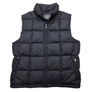 Eddie Bauer Goose‎ Down Puffer Vest Mens Medium Black Zip Pockets Nylon Puffy!